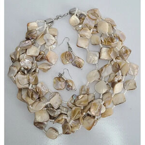 Vintage 6 Strands Polished Shell‎ Statement Necklace with Shells and Beads